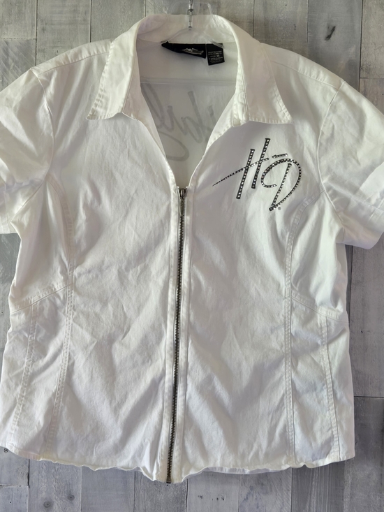 Harley-Davidson Tops - Harley Davidson Y2K 2000's Mechanic Bikercore Rhinestone Full Zip Cotton Shirt